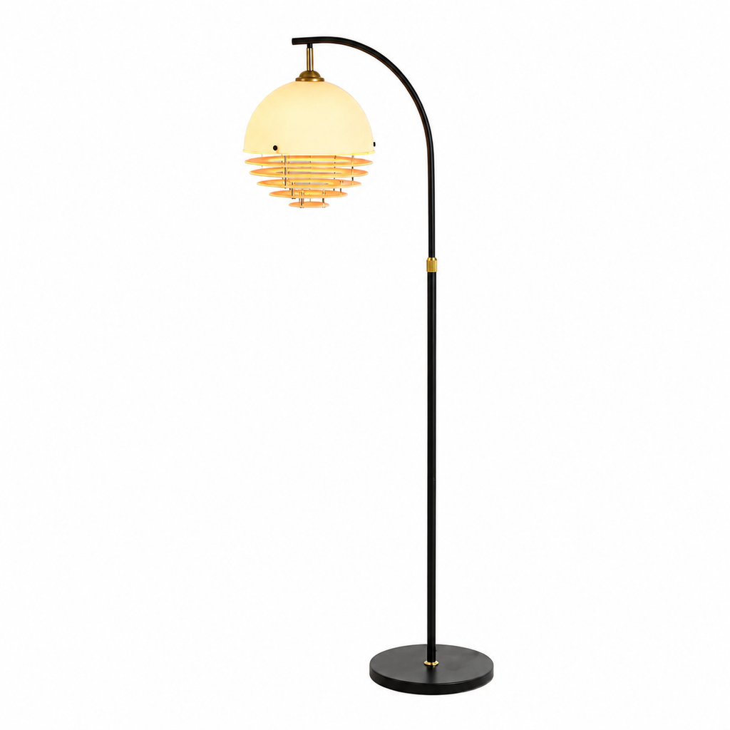 Vintage Black LED Floor Lamp with Glass Shade