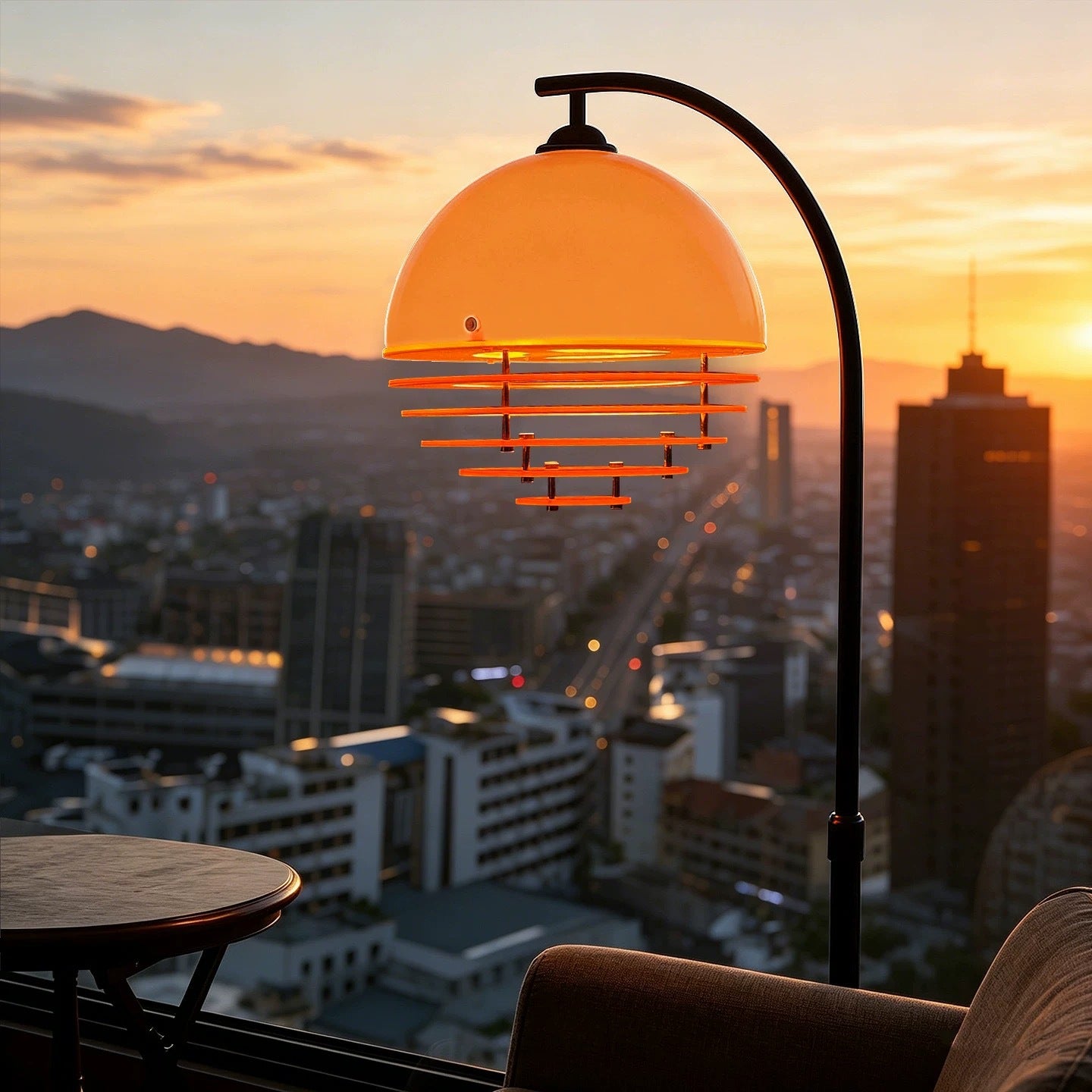 Vintage Black LED Floor Lamp with Glass Shade