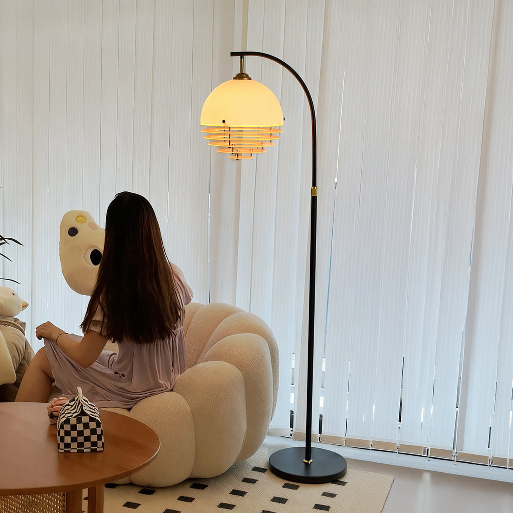 Vintage Black LED Floor Lamp with Glass Shade