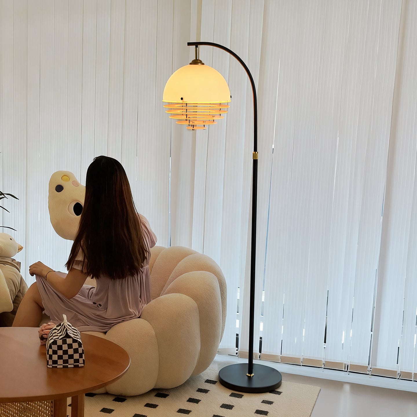 Vintage Black LED Floor Lamp with Glass Shade