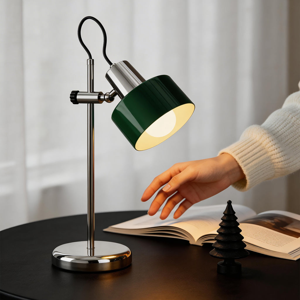 Green Metal Desk Lamp with Adjustable Shade, 15.4 in