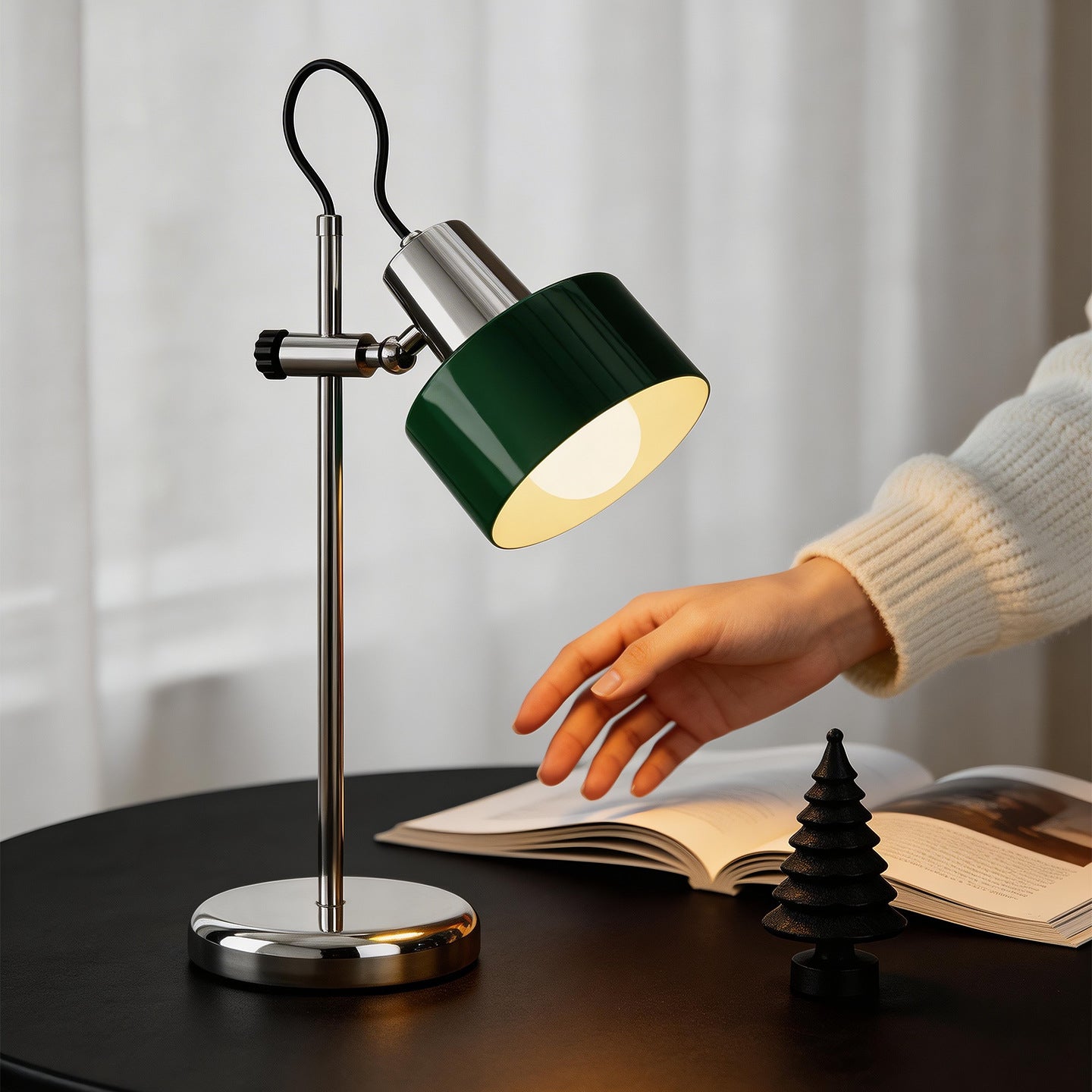 Green Metal Desk Lamp with Adjustable Shade, 15.4 in