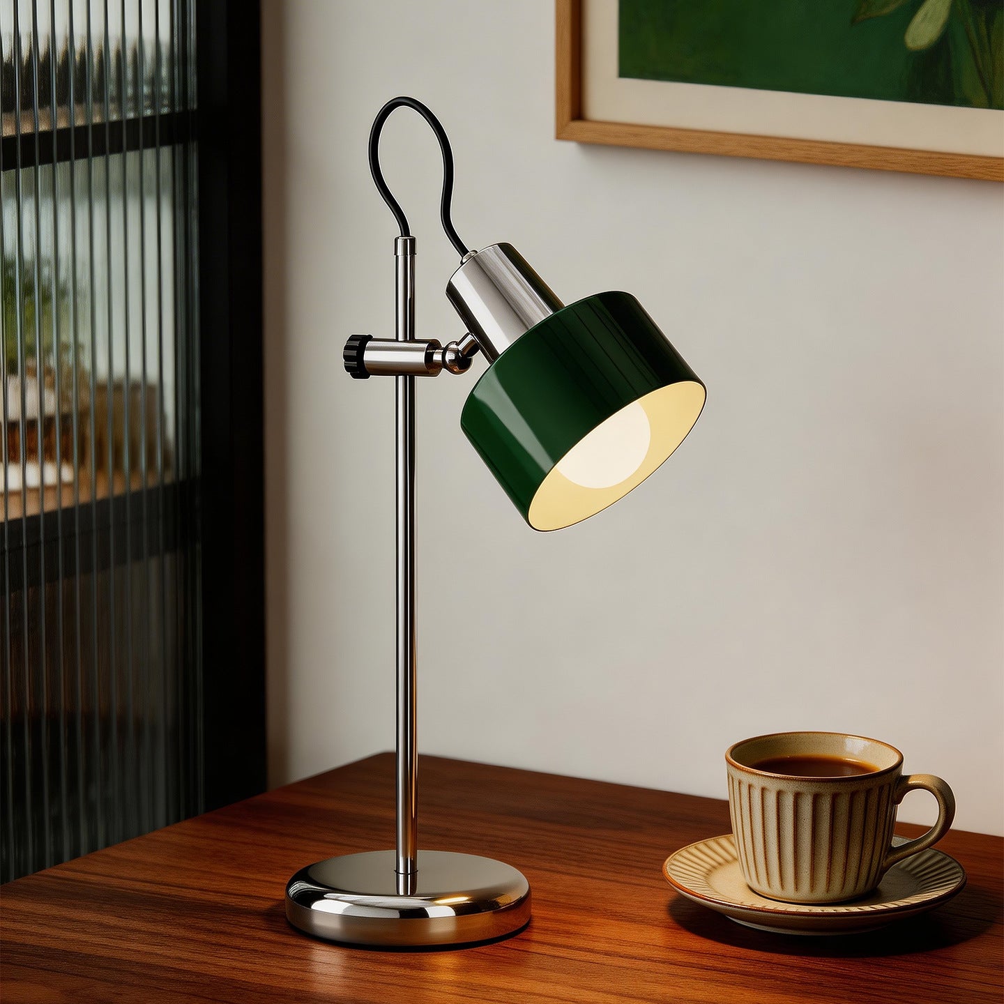 Green Metal Desk Lamp with Adjustable Shade, 15.4 in