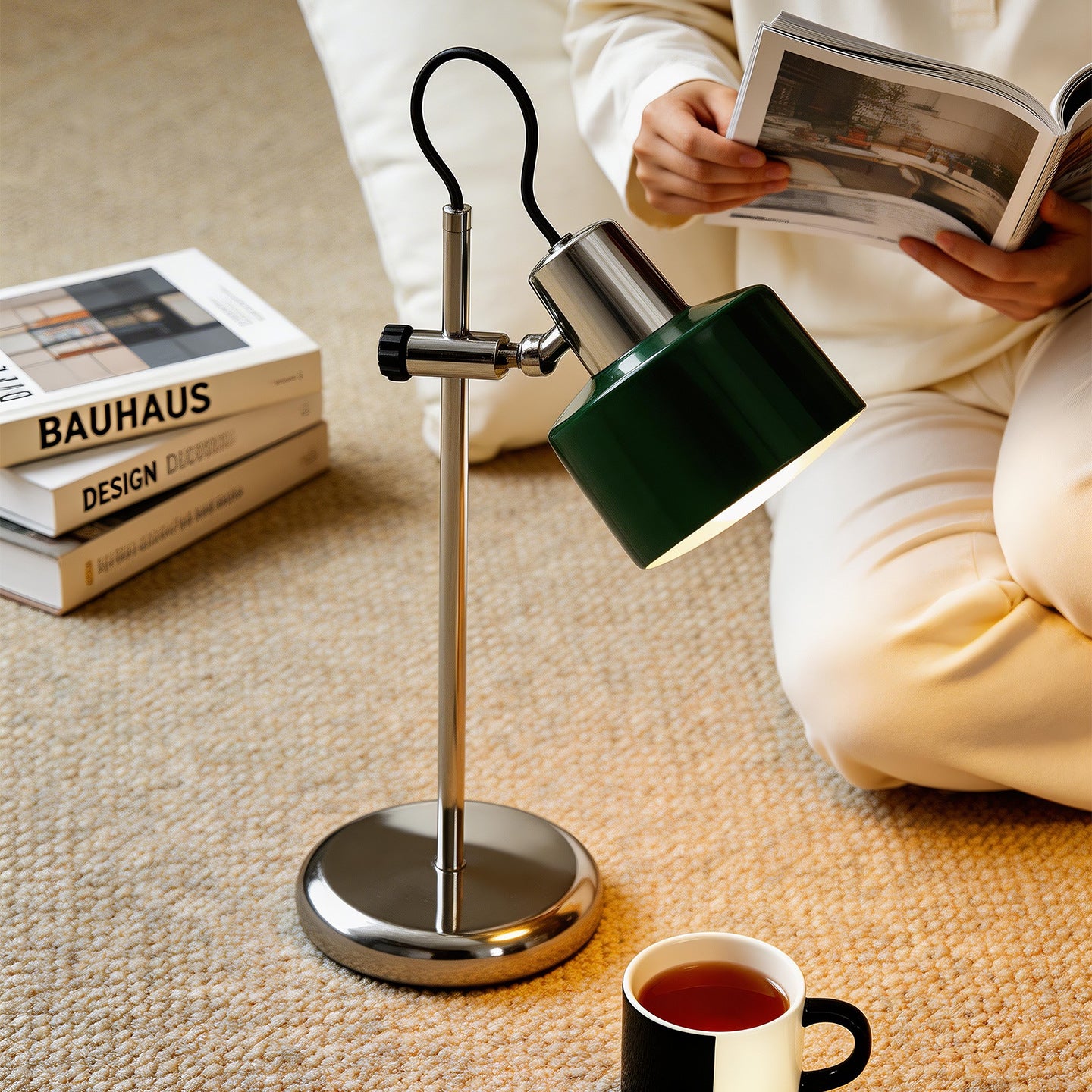 Green Metal Desk Lamp with Adjustable Shade, 15.4 in