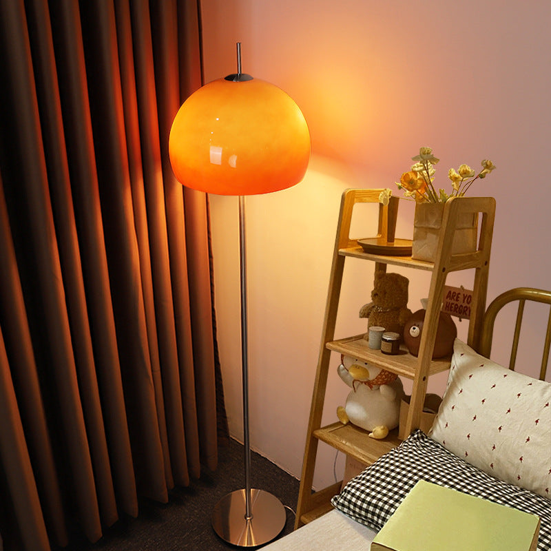 Amber Glass Floor Lamp with Metal Frame, 63 in