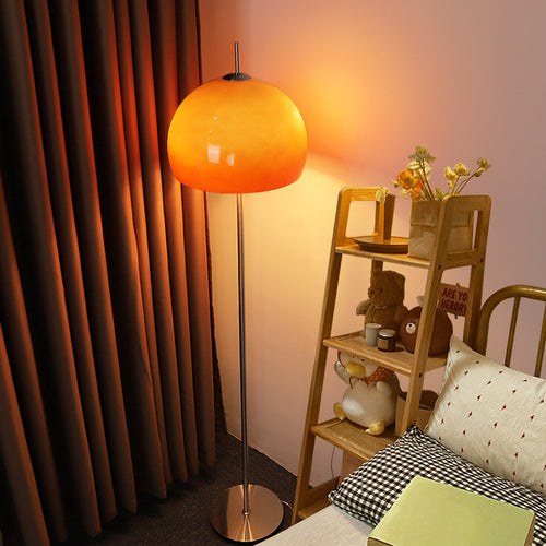 Amber Glass Floor Lamp with Metal Frame, 63 in