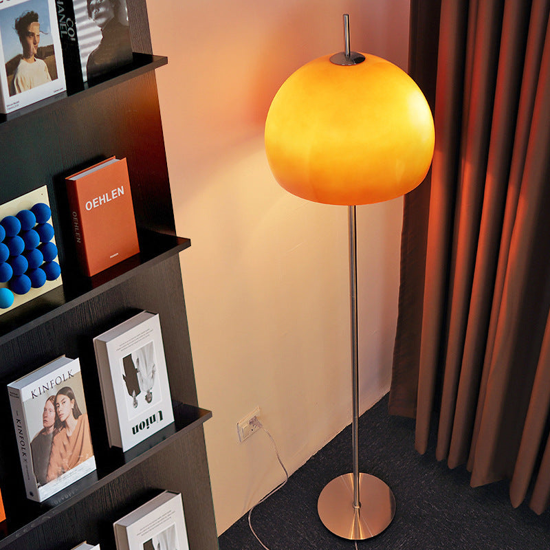Amber Glass Floor Lamp with Metal Frame, 63 in