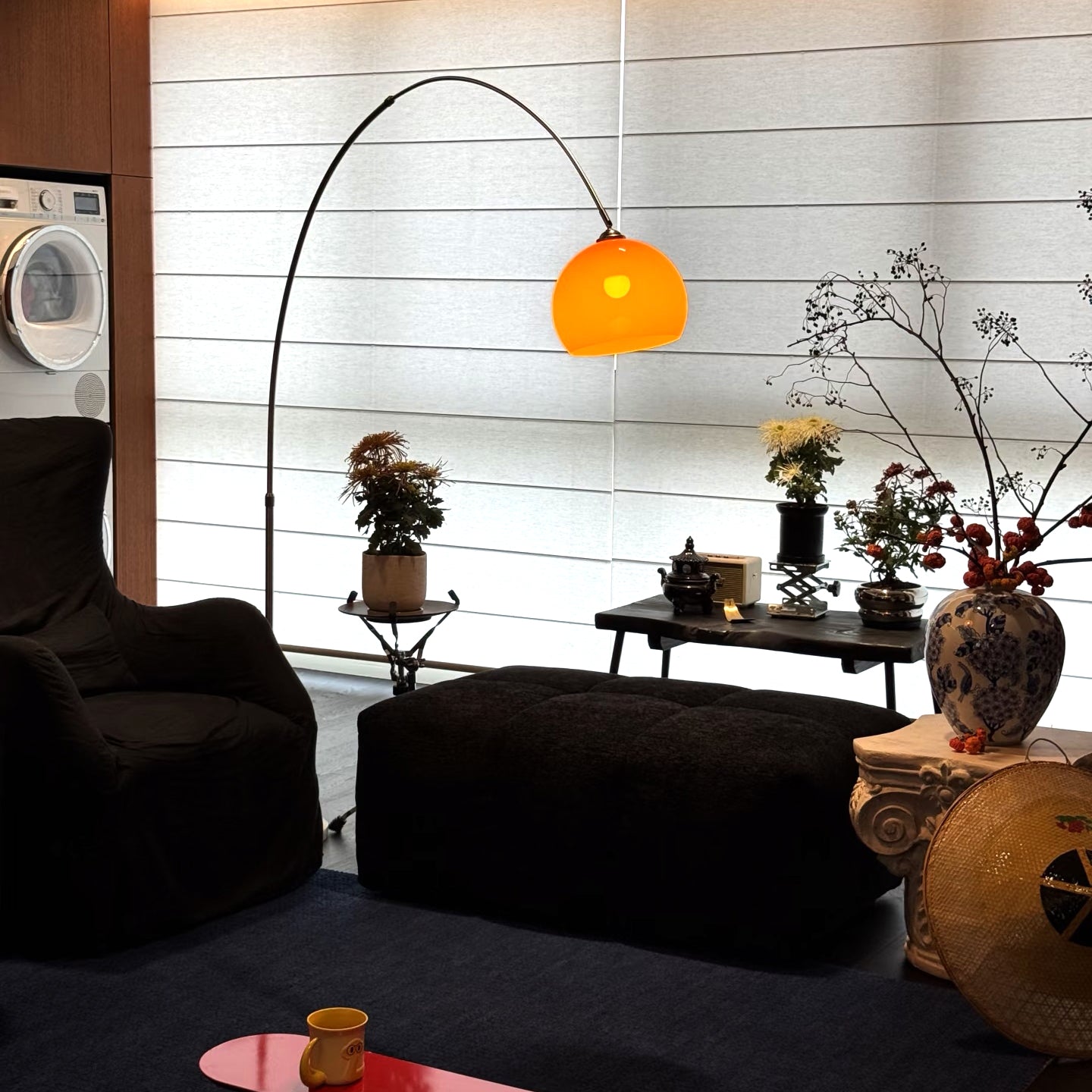Vintage Orange Arc Floor Lamp with Acrylic Shade